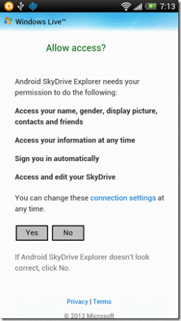 Sky Drive -sovellus Android 3:lle