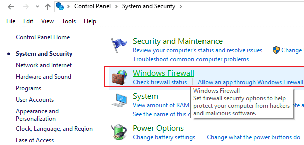 faceți clic pe Windows Firewall