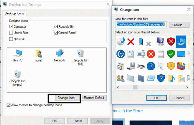 Klicken Sie im Fenster Desktop-Symboleinstellungen auf Symbol ändern