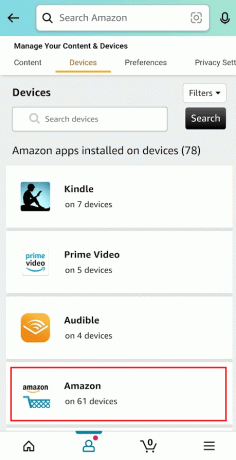 등록된 모든 장치를 보려면 목록에서 Amazon을 누릅니다.
