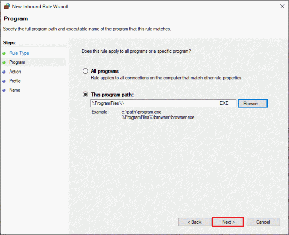 คลิกที่ ถัดไป ในหน้าต่าง New Inbound Rule Wizard