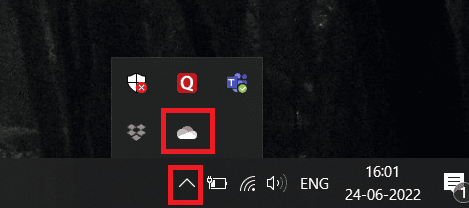 Selecione o ícone Cloud na barra de tarefas