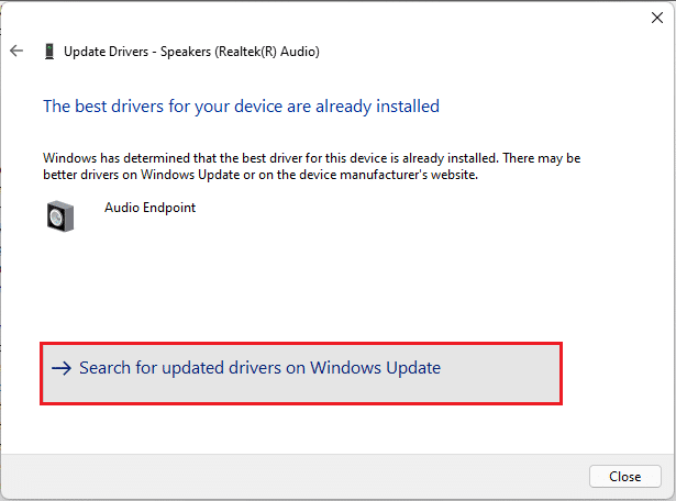 Wählen Sie Suche nach aktualisierten Treibern bei Windows Update im Assistenten zum Aktualisieren von Treibern in Windows 11