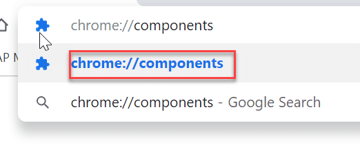 Kirjoita Chromen osoitepalkkiin chrome: komponentit
