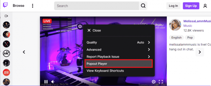 Klik op de optie Popout Player