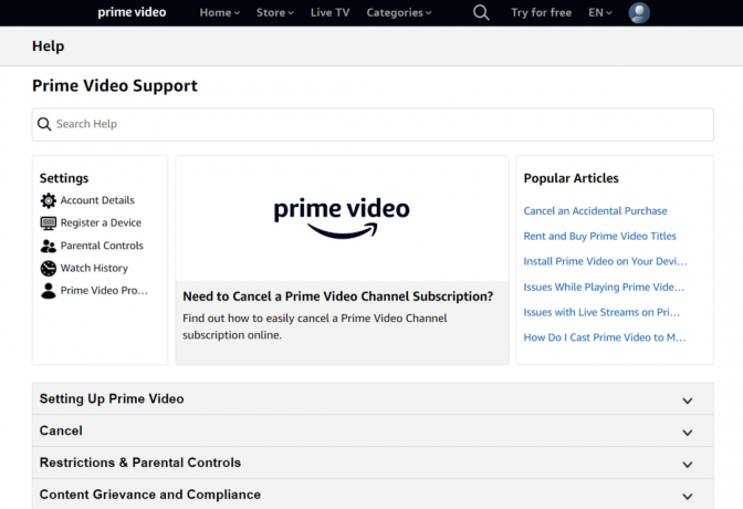 Amazon Prime-videostöd.