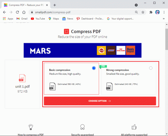 Clique em escolher opção na parte inferior