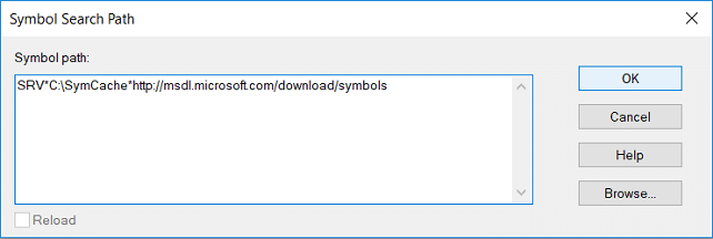 SRV*C:\SymCache*http: msdl.microsoft.comdownloadsymbols | Kako brati datoteke iz pomnilnika v sistemu Windows 10
