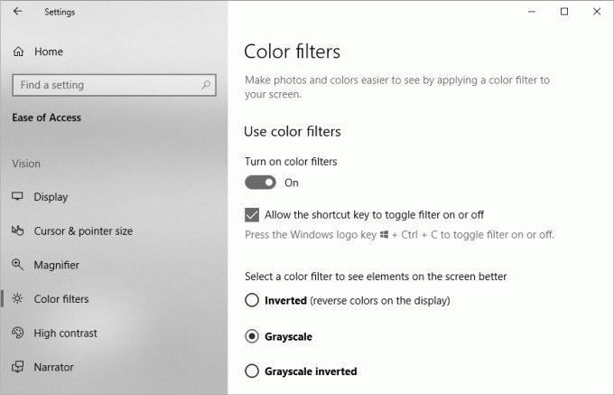 Ativar ou desativar filtros de cores no Windows 10