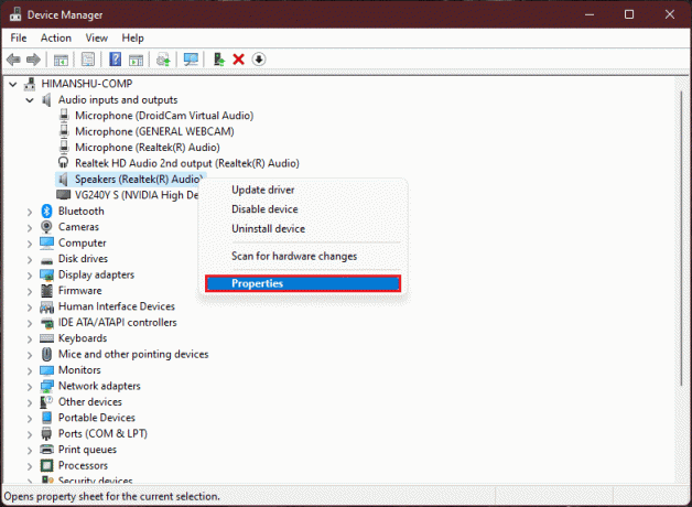 לחץ לחיצה ימנית על מנהל התקן שמע של realtek ובחר מאפיינים ב-Windows 11