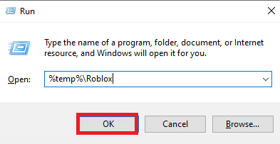 tastați %temp%\Roblox și faceți clic pe butonul OK. Remediați problema în serverul web de origine și a devenit inaccesibil