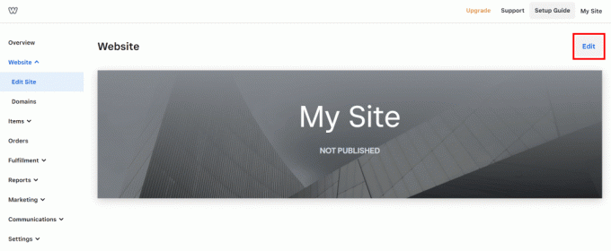 Kliknite na gumb Uredi u gornjem desnom kutu ekrana kako biste uredili svoju web stranicu.