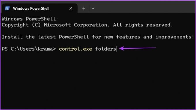 Įveskite control.exe aplankus PowerShell