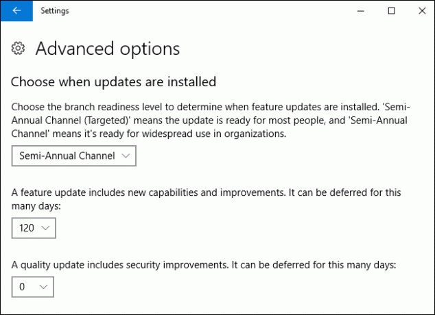 إرجاء تحديثات الميزات والجودة في نظام التشغيل Windows 10