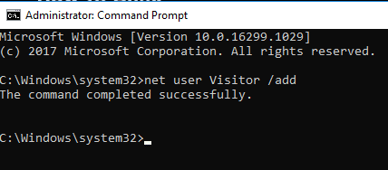 Skriv inn kommandoen i ledeteksten: net user Name add | Opprett en gjestekonto i Windows 10