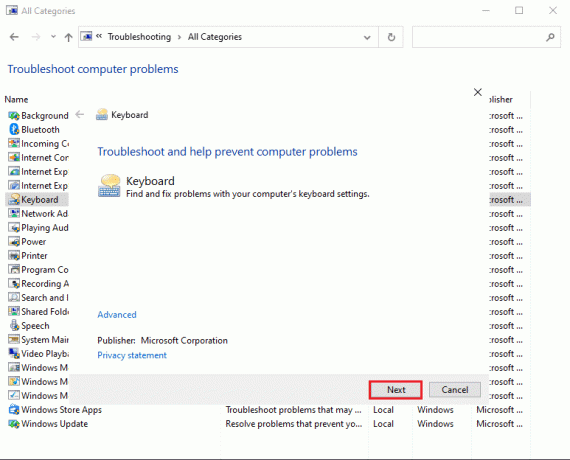 Klikk Neste for å kjøre feilsøkingsprogrammet | Fiks tastaturinndataforsinkelse i Windows 10