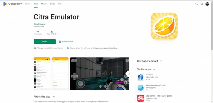 Pagina web del Play Store dell'emulatore Citra 