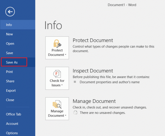 kliknite na opciju Spremi kao u izborniku Microsoft Word File