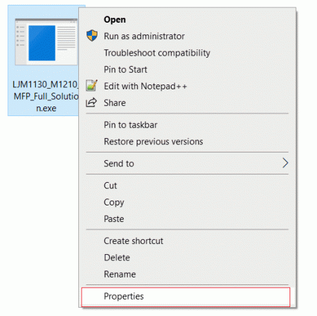 프린터 설정 파일을 마우스 오른쪽 버튼으로 클릭하고 속성을 선택합니다.