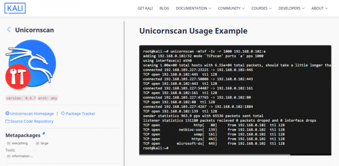 Oficjalna strona internetowa narzędzia hakerskiego unicornscan