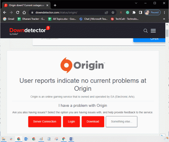 Recibirá un mensaje que es Los informes de usuario indican que no hay problemas actuales en Origin si no tiene ningún problema del lado del servidor.