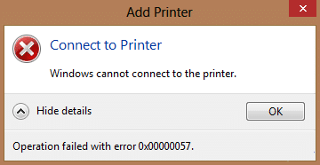 Javítsa ki a 0x00000057 számú nyomtatótelepítési hibát