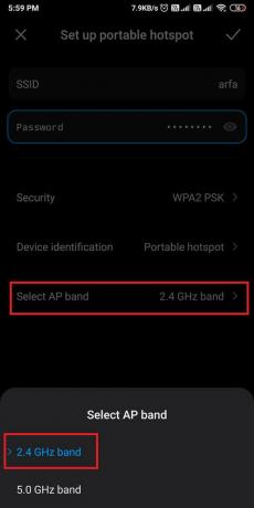 klepnite na „Vybrať pásmo AP“ a prepnite z 5,0 GHz na 2,4 GHz. | Oprava mobilného hotspotu nefunguje v systéme Android