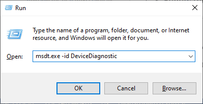 Ketik msdt.exe id DeviceDiagnostic dan tekan Enter
