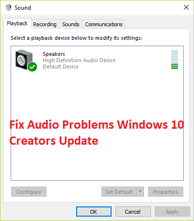 오디오 문제 해결 Windows 10 Creators Update
