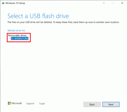 Selecione uma tela de unidade flash USB | Crie a mídia de instalação do Windows 10 com a ferramenta de criação de mídia