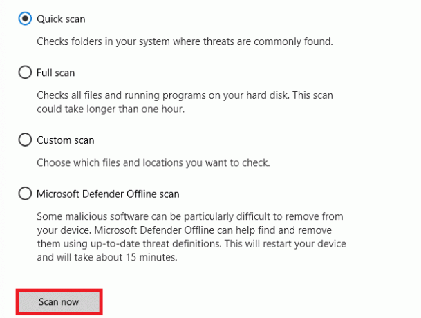 Vælg en scanningsindstilling efter dine præferencer, og klik på Scan nu. Rettelse Kunne ikke installere BattlEye Service i Windows 10