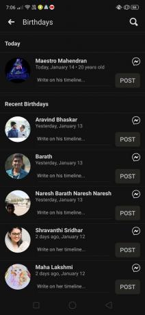 En Nylig bursdag-fane vil også være til stede. | Hvordan finne bursdager på Facebook-appen?