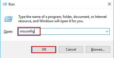 skriv msconfig och klicka på OK-knappen. Fixa Twitch Resource Format som inte stöds i Windows 10