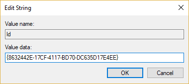 Двічі клацніть ключ ID, а потім запишіть значення рядка GUID