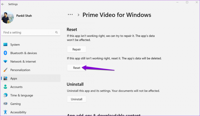 Setzen Sie die Prime Video-App unter Windows zurück