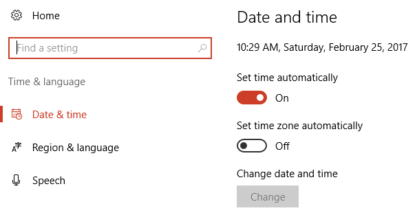 Uhrzeit automatisch in Datums- und Uhrzeiteinstellungen einstellen