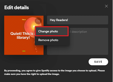 Spotifyアプリウィンドウで写真を変更する