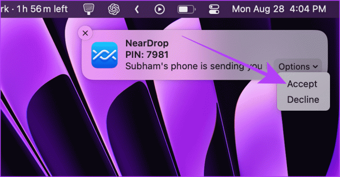 Aceptar NearDrop Transfer en Mac