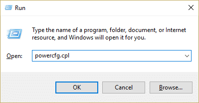 실행에서 powercfg.cpl을 입력하고 Enter 키를 눌러 전원 옵션을 엽니다.