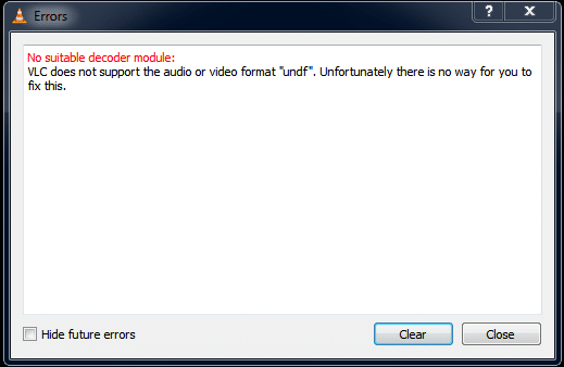VLC אינו תומך בפורמט UNDF