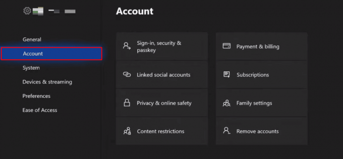 odaberite Račun u izborniku Postavke | Kako možete izbrisati svoj Xbox račun
