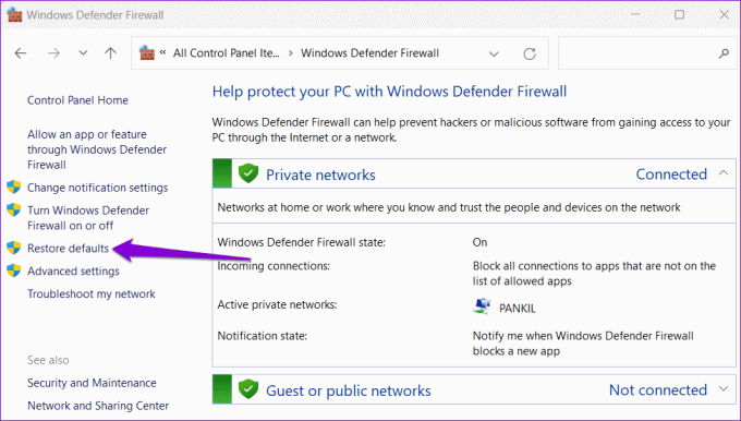 استعادة إعدادات جدار حماية Windows