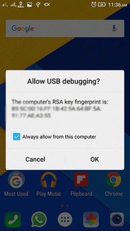 Autorisation d'autorisation de débogage USB