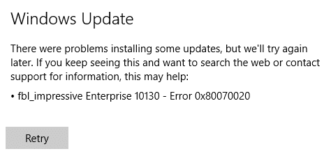 Reparar el error de actualización de Windows 0x80070020