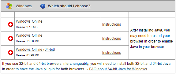 Selecteer de versie om de Java-installatie te installeren