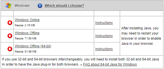 Velg versjonen for å installere Java-oppsettet