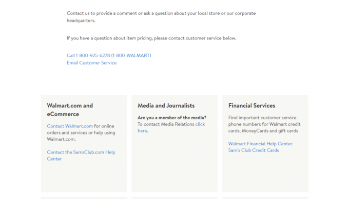 Інформаційна сторінка служби підтримки клієнтів Walmart