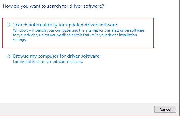 søge automatisk efter opdateret driversoftware