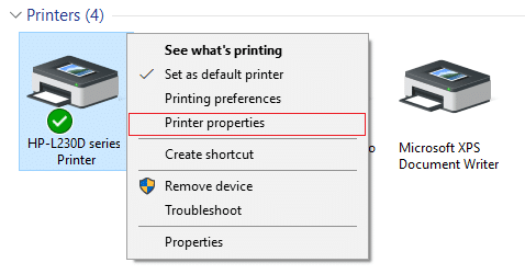 Haga clic derecho en su impresora y seleccione Propiedades de la impresora