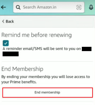 Toque la opción Finalizar membresía